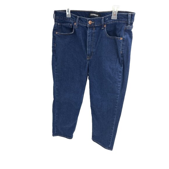 Express Womens Size 14 Short Super High Rise Mom Jeans Blue Denim Casual - Picture 1 of 6